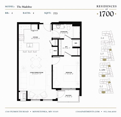 The Madeline Floor plan at Residences at 1700, Minnetonka, MN